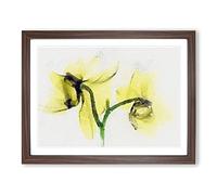 Yellow Orchid Flower In Abstract Modern Art Framed Print | A2 Walnut Framed Wall Art | Ready to Hang | Abstract Floral Picture | Living Room Bedroom Lounge Office
