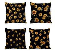 yellow Outdoor Cushion Covers Waterproof 75 x 75 Set of 4, sunflower Velvet Sofa Cushion Covers, Comfort Square Throw Pillow Cases for Chair Garden Livingroom Balcony Decor, s-208