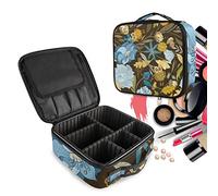 Yellow Owls Bird Flower Make Up Bag Toiletry Case Zipper Makeup Cosmetic Bags Organizer Pouch for Free Compartment Women Girls
