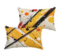 Yellow Pack of 2 Outdoor Waterproof Linen Cushions Covers 50x60 cm Black Rectangle Cushion Covers with Invisible Zipper, Double Sided Printing Pillowcases for Garden Bench Indoor Sofa Bed 1B-170