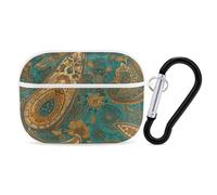 Yellow Paisley Pattern AirPods Pro Case Cover with Keychain Ring PC Hard Shell Protective Case for AirPods Pro 2nd for Women Men Generation Easy Open Full Drop Protection Cover White-Style