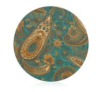 Yellow Paisley Pattern Cutting Board for Kitchen Mini Cheese Chopping Board Round Tempered Glass Chopping Block for Picnic Cutting Pizza Meat Fruit(7.9 Inch)