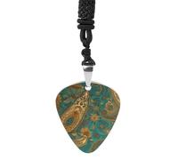 Yellow Paisley Pattern Guitar Pick Holder Necklace for Women, Personalized Bass Pick Pendant for Men, Rock Music Picks Necklace with Chain for Party, Music Inspired Gift