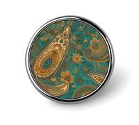 Yellow Paisley Pattern Round Badge Cute Enamel Lapel Pin Brooches Button Pin Personalized Clothing Decoration Unisex Badge Holder Hats Bags Shirts Decor