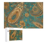 Yellow Paisley Pattern Wooden Puzzles for Adults 1000 PCS Unique Shape Puzzles Wall Art Home Decor for Puzzle Lovers, Family, Friend Creative Gift Toys