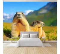 Yellow Panoramic Custom Wallpaper Mural, Non-Woven Premium Nature Mountains Animal Groundhog Print Wallpaper Mural Poster Decoration 138 x 101 inch (W x H) for Bedroom Living Room Corridor