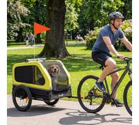 (Yellow) PawHut Dog Bike Trailer w/ Flip-Down Ramp Tailgate, Reflectors