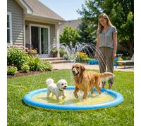 (Yellow) PawHut Splash Pad Sprinkler for Pets Dog Bath Pool Non-slip Outdoor