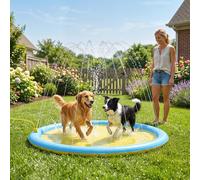(Yellow) PawHut Splash Pad Sprinkler for Pets Dog Bath Pool Water Game Mat Toy Outdoor