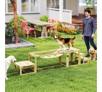 (Yellow) PawHut Wooden Dog Agility Equipment with Soft Bridge