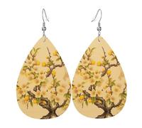 Yellow Pear Blossom Teardrop shaped leather earrings, set of 2, 925 silver plated ear hooks, non-rusting, with ear plugs, suitable for parties, Valentine's Day, White, 11969