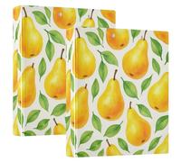 Yellow Pears Green Leaves 3 Ring 1.5 Inch Binders Hold 200 Sheets Funky Folders Portfolio Round Ring Planner Binder, 12.4x10.63x2.36inch, 2 Pack