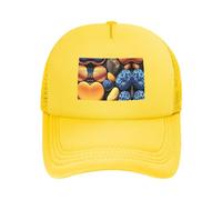 Yellow Pebbles Black Printed Adjustable Mesh Baseball Cap - Unisex, Outdoor Running and Fishing Sun Hat, Yellow, One Size