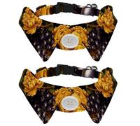 Yellow Peonies Flowers and Grapes Dog Collar Bowtie, Comfortable Adjustable Dog Bow Tie Collar for Small Boys and Girls Pets