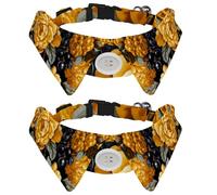 Yellow Peonies Flowers and Grapes Pattern Dog Collar Bowtie, Comfortable Adjustable Dog Bow Tie Collar for Small Boys and Girls Pets