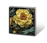 Yellow Peony Flower Two Dragonflies Unisex Brooches & Pins Square Lightweight Lapel Badge Jewelry for Clothing Shawl Hat