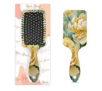 Yellow Peony Hair Brush Flower Leaves Wet Dry Air Cushion Hair Brush Plastic Detangler Hairbrush for Kids Adults Back To School Gift Women Men
