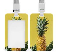 Yellow Pineapple ID Badge Holder Clear Badge Protectors with Detachable Lanyard Strap Vertical Hard Plastic Sleeve Secures Work ID Card Credit Cards for Office Factory