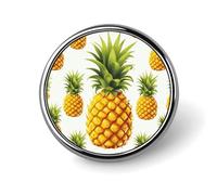 Yellow Pineapple on White Background Illustration Badge,Comfort Light in Weight Round Emblem Cute Funny Decor Brooch Smooth Does Not Fade Badges for Hats Jackets Coat Shirt