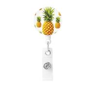 Yellow Pineapple on White Background Illustration Badge Reel Retractable Badge Holders Lightweight ID Badge Reels Cute Nurse Name Card Holder with Keychain Funny ID Badge Clip for Men Women