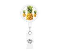 Yellow Pineapple on White Background Illustration Badge Reel Retractable Name Badge Holders Funny Nurse Badge Clip with Keychain Lightweight Plastic ID Card Holders for Men Women Gifts