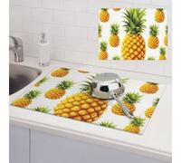 Yellow pineapple on white background illustration Dish Drying Mat for Kitchen Counter Super Absorbent Microfiber Drainer Mats Large Size Dish Drying Pad Quick Drying Dish Rack Pad 18"x 24"