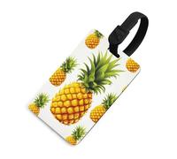 Yellow Pineapple on White Background Illustration Luggage Tag Cute Unique Travel Bag Tag Personalized Luggage Tag ID Label Address Card And Durable Round Ring Travels Gift Airport Essentials Black-sty