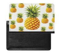Yellow Pineapple on White Background Illustration Passport Holder PU Leather Slim Passport Cover with Card Slots Travel Document Holder Cover