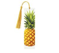 Yellow Pineapple on White Background Illustration Wood Bookmark for Book Lovers Birthday Teachers Gift, Handmade Craft Book Marks Ornaments with Tassel Exquisite Reading Page Markers for Men Women