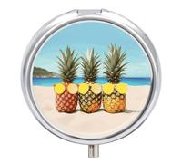 Yellow Pineapple Pill Organizer 3 Compartment Travel Pillbox with Mirror Daily Medicine Pill Case Metal Pill Box for Purse & Pocket Portable Small Medicine Box Round Vitamin Case Container