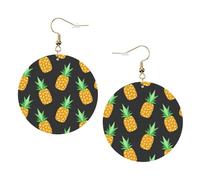 Yellow Pineapple Print Piercing Round Leather Earrings Set 1 Pair Stylish Leather Earrings Dangle Hoop For Women Jewelry Gifts