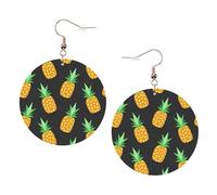 Yellow Pineapple Print Piercing Round Leather Earrings Set 1 Pair Stylish Leather Earrings Dangle Hoop For Women Jewelry Gifts