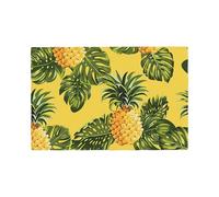 Yellow Pineapple Printed Linen Placemats 4 PCS Set - Double Layer Heat Resistant Non-Slip Place Mats for Dining Room, Kitchen Table Decor, Indoor Outdoor, Housewarming Gift