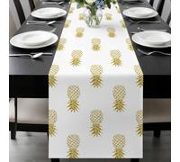 Yellow Pineapple Table Runner 13x36 Inches Long Abstract Fruit White Background Modern Cotton Linen Table Runner Burlap Style for Dinner Table Party Decor Tabletop Decorations