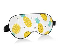 Yellow Pines Black Hearts On White Eye Masks Cover Blocks Light Sleep Mask Shade Cover Blindfold Relaxing Eyeshade Cover with Adjustable Head Strap for Men Women Kids