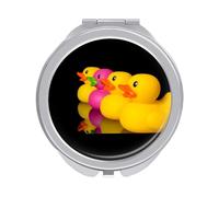 Yellow Pink Rubber Duck On Black Folding Make Up Mirror, Compact 2X/1X Magnification Mirror, Women Portable Travel Makeup Mirror 2.4 x 2.4 inch