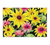 Yellow Pink Rudbeckia Flowers Black Jigsaw Puzzles for Adults 1000 Pieces Funny Flower Animal Painting Custom Fun Hard Puzzle White Elephant Party Gifts, 29.5x19.7 Inch