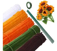 Yellow Pipe Cleaners Craft,Sunflower Pipe Cleaner Set,Craft Pipe Cleaners Chenille,DIY Pipe Cleaner Flower Kit with 240 Pcs Colourful in 5 Colours 15 Florist Wire,1 Florist Tape for Decoration