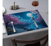 Yellow Placemats Full Moon Over The Serene Lake Dining Place Mats Golden Girls Gifts Easter Placemats(1PCS)
