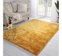 Yellow Plain Handmade Luxurious Modern Plain Shaggy Sparkle Asy To Clean Rug For Dining Room Bedroom And Living Room-160Cm X 230Cm