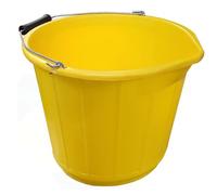 Yellow Plastic Builders Bucket 3 Gallon 14 Litre Water Mixing Storage Strong with Metal Handle - Made in the UK
