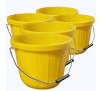 Yellow Plastic Calf Feed Buckets Heavy Duty with Metal Handle - 2 Gallon 10L Bucket 5 Pack