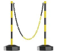 Yellow Plastic Safe Bolds with 16.4ft Chain & S Hoo Traffic Delineator Posts Hollow Base Sand Filled Safe Cones 2 Pack for Parking & Event Use