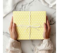 Yellow Polka Dot Wrapping Paper - White Spotty Print for Birthdays, Baby Showers, Gender Neutral Parties Cheerful Present W52 (Small Sheet - 30 x 40cm/ 11.8" x 15.7" inches)