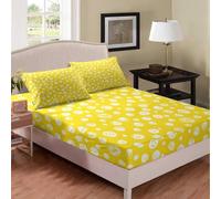 Yellow Polka Dots Fitted Sheet Small Double 4ft Geometry 3D Fitted Sheets Deep Pocket 12 inch 30 cm Bottom Sheet Ultra Soft Microfibre Bedding Set with 2 Pillowcases a/1922