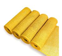Yellow Poly Burlap Mesh 10 inches, 15 Feets Each, Yellow Poly Burlap Deco Mesh Ribbon for Wreath Supplies Party Decoration DIY Crafts Making, 4 Packs