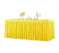 Yellow Polyester Table Clothes for 4 Foot Rectangle Tables, Wrinkle Free Fitted Table Cover with Pleated Ruffle Table Skirt for Birthday Party Wedding Trade Show Event Display