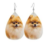Yellow Pomeranian Leather Earring Fun Pendant Printed Leather Earrings For Daily Beach