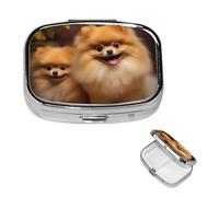 Yellow Pomeranian Pill Box 2 Compartment Medicine Pill Organizer Square Pill Case for Purse & Pocket Travel Pillbox Portable Metal Medicine Vitamin Fish Oil Organizer Unique Gift