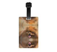 Yellow Pomeranian Print Luggage Tag with Full Back Privacy Cover - ID Label for Suitcases, Handbags, and Backpacks